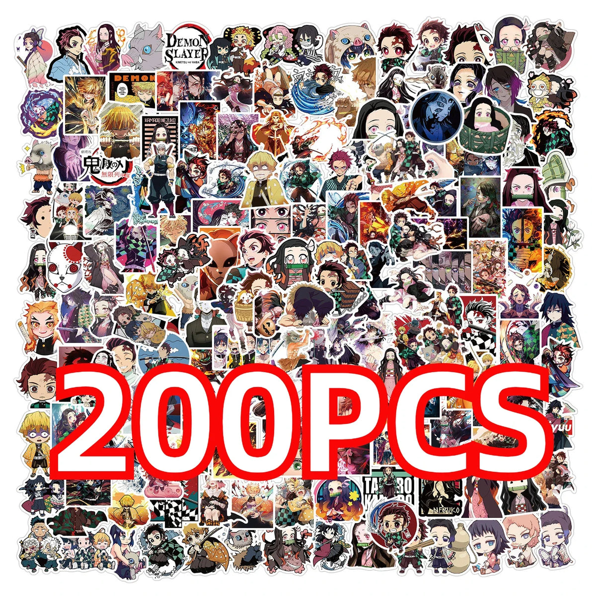 100/200pcs Cartoon Anime Demon Slayer Stickers for Laptop Suitcase Skateboard Guitar Phone Cartoon Sticker Kid Gift Toys