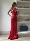 Fashion Sequined V Neck Sling Dress Women Evening Party Sleeveless Backless High Waist Maxi Dresses 2024 New Christmas Gown Robe