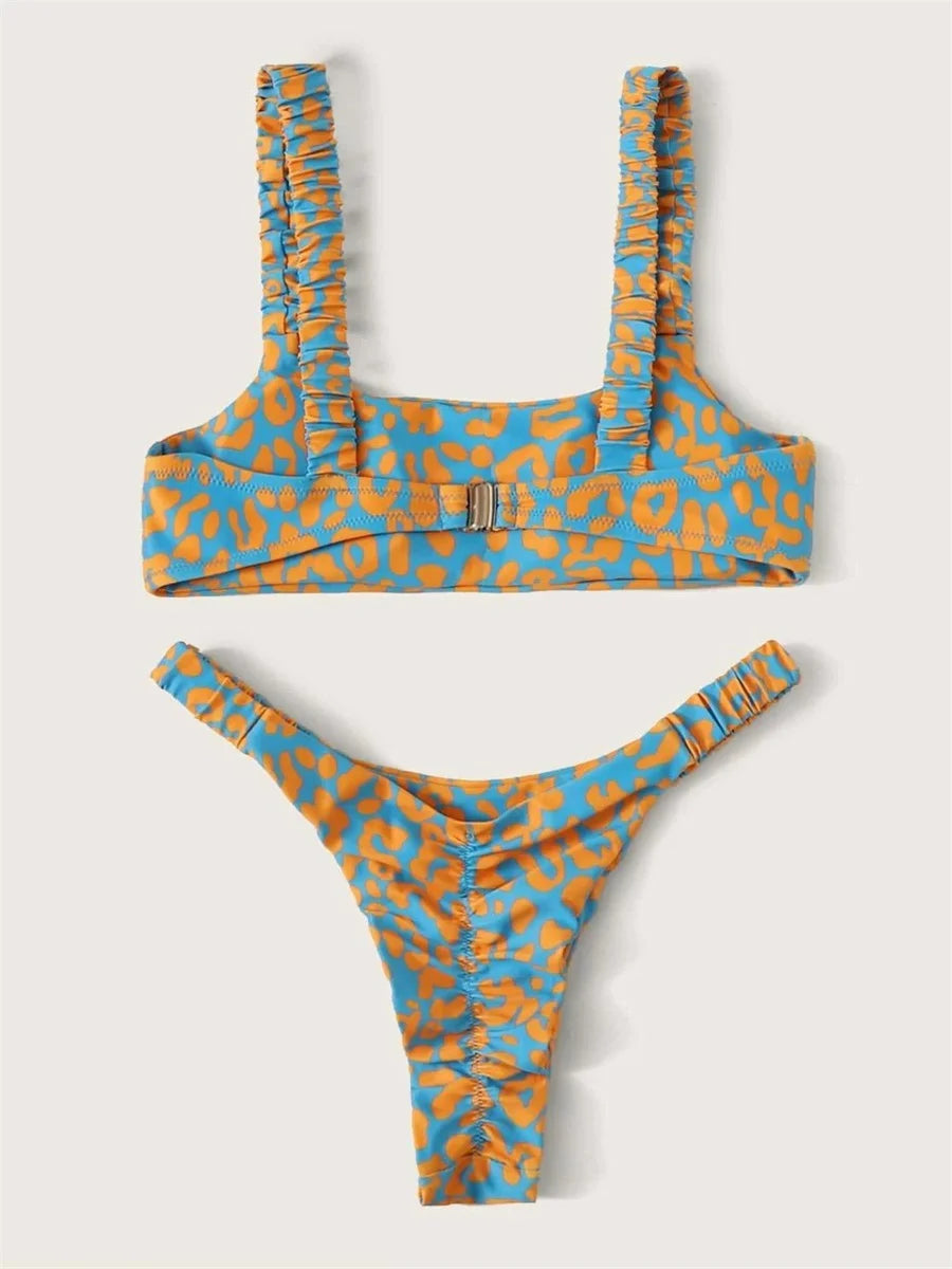 Sexy Micro Bikini 2026 Women Orange Leopard Push Up Padded Thong Swimsuit Female Cut Out Bathing Suit Swimwear Trajes De Baño