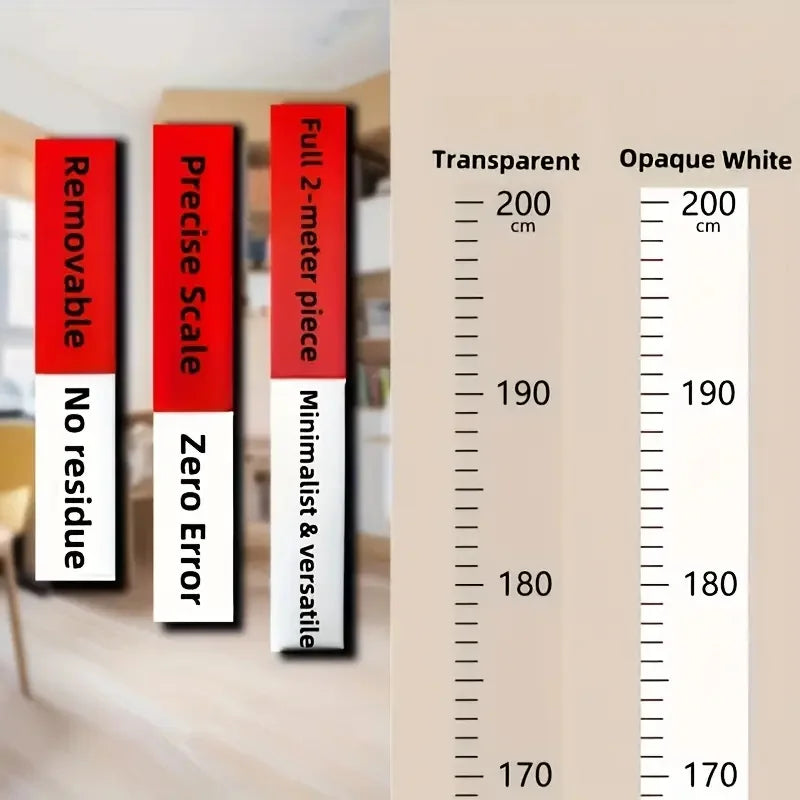 2m Wall Height Measurement Card - Easy-to-Read Durable PC Material Writeable & Removable Ideal for Room Decor Wall Decorations