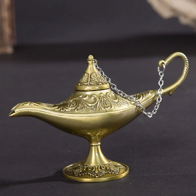 12cm(4.7")Classic Rare Hollow Legend Aladdin Magic Genie Lamps Incense Burners Retro Wishing Oil Lamp Home Decor Gift
