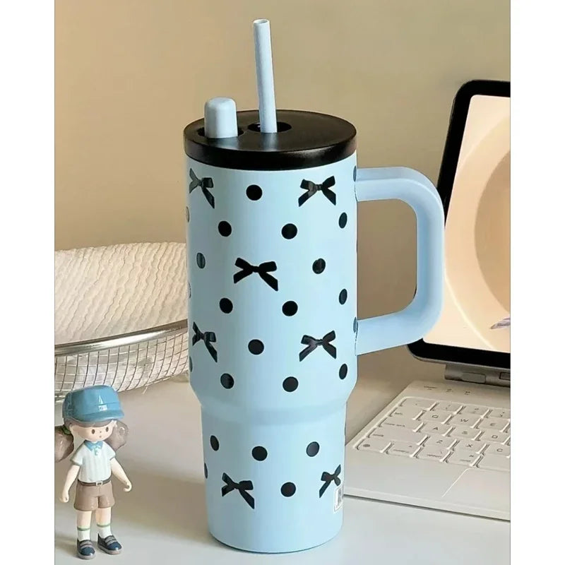24oz Portability Tumbler with Handle Straw Lid Large Volume Stainless Steel Vacuum Insulated Cup Keep Cold Travel Mug