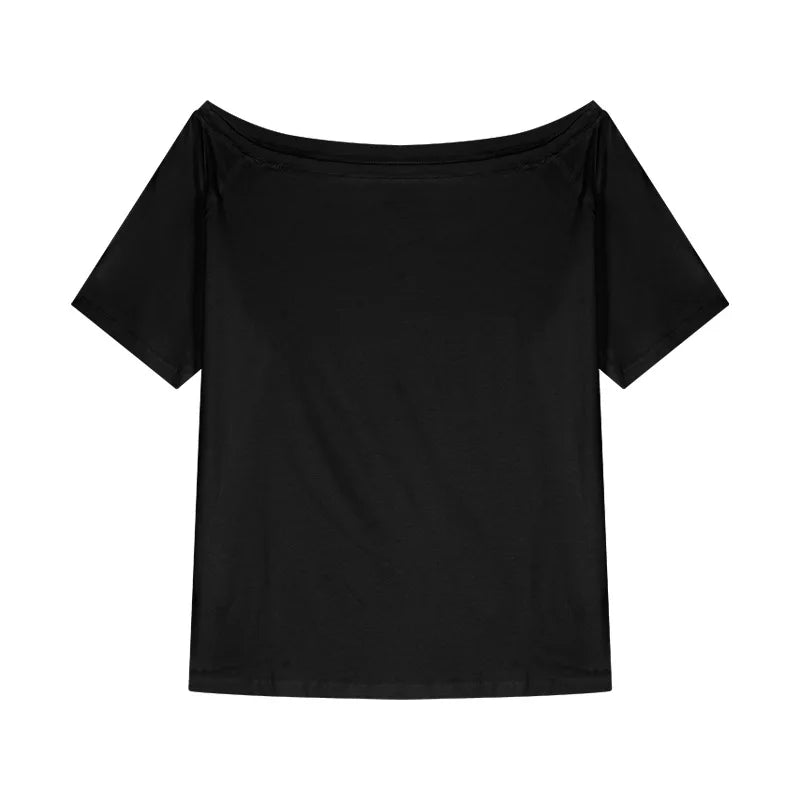 2026 Summer Off Shoulder T-shirt Women Sexy Y2K Korean Fashion Crop Tops Woman Vintage Japanese White Tee Shirt Femme Clothes