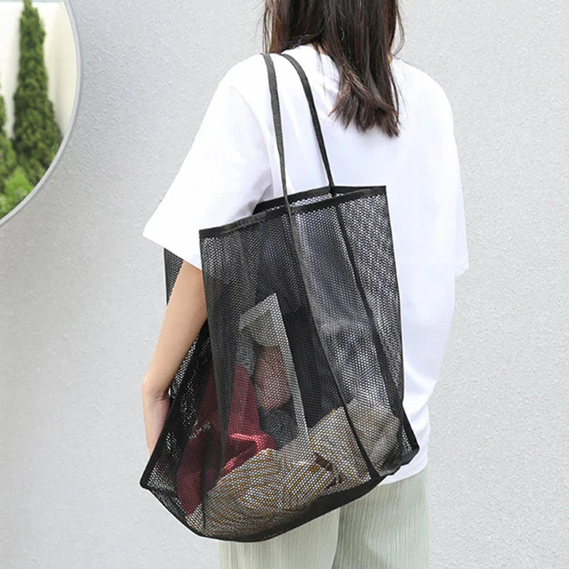 Fashion Mesh Hollow Out Handbag Design Beach Travel Package For Women Shoulder Bag Large Capacity Female Summer Shopping Totes