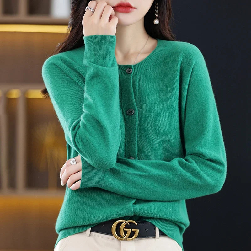 High-Grade Knit Sweater Crewneck Cardigan Coat Autumn And Winter New Middle-Aged And Elderly Women's Fashion ZD060