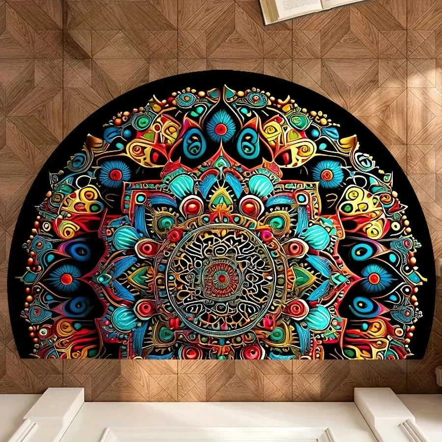 VIKAMA Bohemian Semi-Circular Carpet, Indoor And Outdoor Entrance Mat, Bathroom Door Mat, Soft And Anti-Slip Home Decoration.