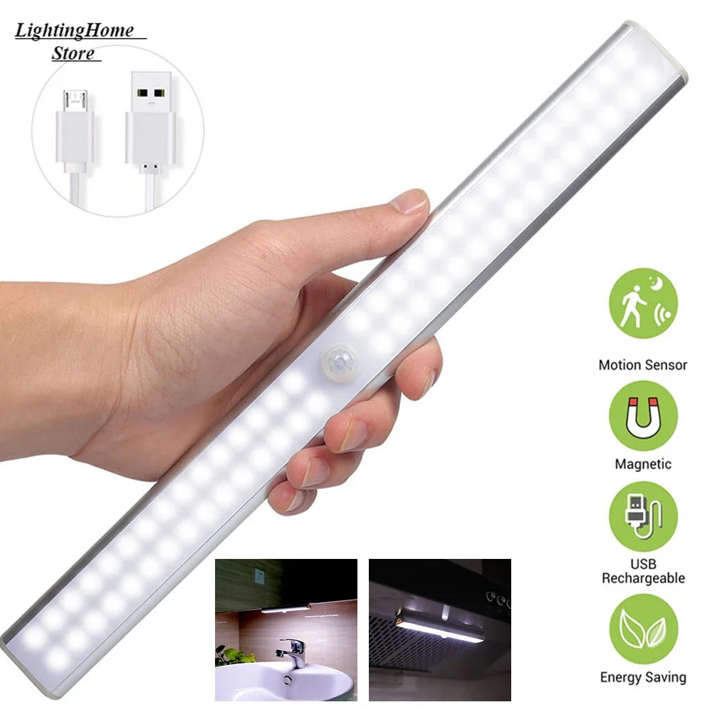 LED Under Cabinet Night Light Motion Sensor Closet Light Kitchen Bedroom Lighting Wall Lamp With Magnetic Strip USB Rechargeable