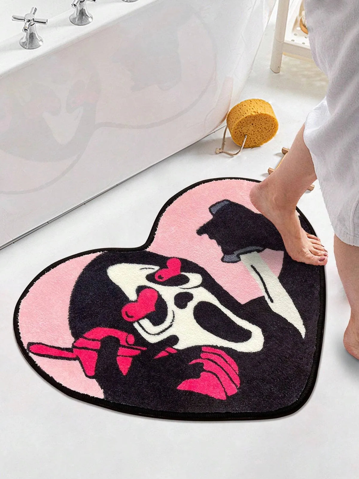 VIKAMA Heart-Shaped Skull Carpet Soft and Comfortable Halloween Decorative Floor Mat Bedside Rug Bathroom Foot Mat Home Decor