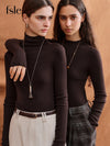 FSLE【Premium Series】German Biella Wool Autumn Super Fine Washable Seamless One-Piece Mock Neck Thermal Base Layer Shirt Women