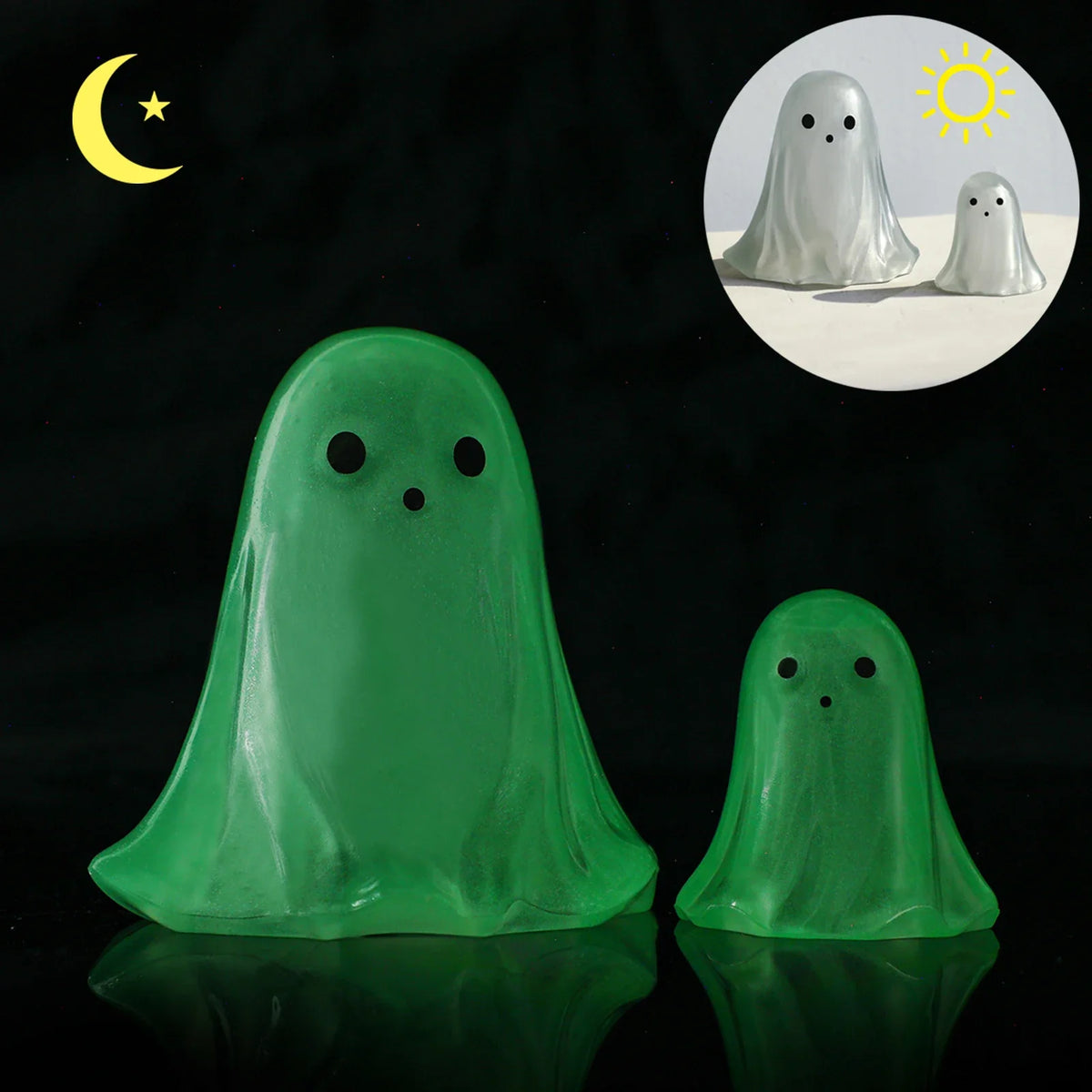 2 Pcs Halloween Decor Indoor-Ghost in Abs Resin Cloche-Cute Ghost for HomeTabletop Party Decor  Holiday Decorations outdoor