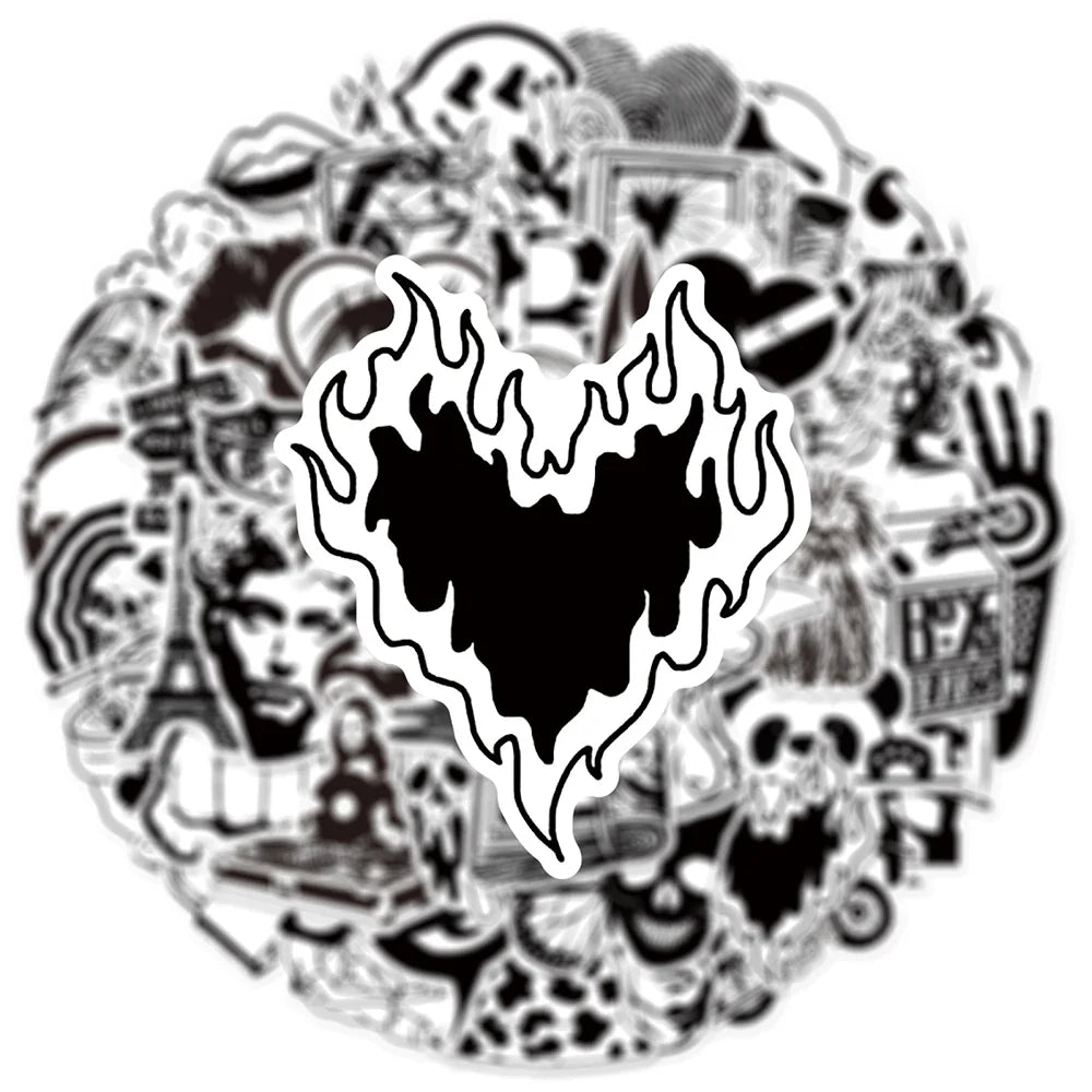 10/30/50pcs Cool Black and White Art Styling Graffiti Stickers Laptop Skateboard Motorcycle Phone Luggage Decoration Sticker Toy