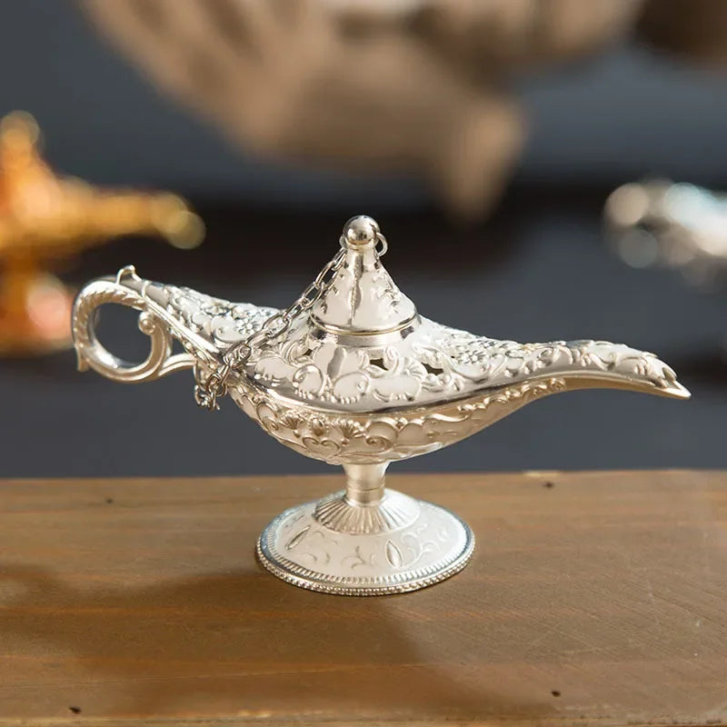 12cm(4.7")Classic Rare Hollow Legend Aladdin Magic Genie Lamps Incense Burners Retro Wishing Oil Lamp Home Decor Gift