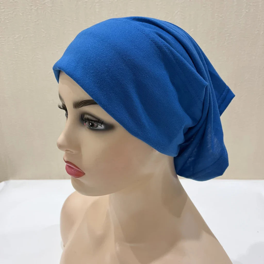 H065 plain tube hats Muslim Turban Pure Color Stretch Inner Hijabs For Caps Ready To Wear Women Head Scarf Under Hijab Bonnet