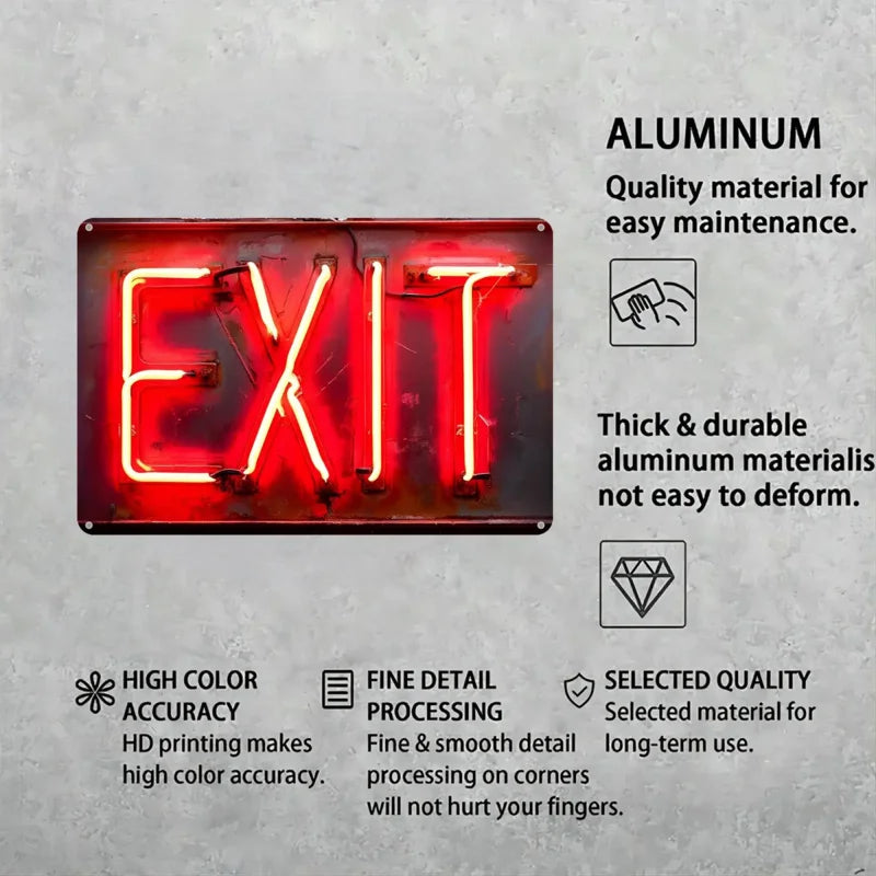 1 Red "EXIT" Sign - Retro Aluminum Wall Art 8x12 Inch, Waterproof & Dustproof Metal Sign for Home, Bar, Cafe, Garage