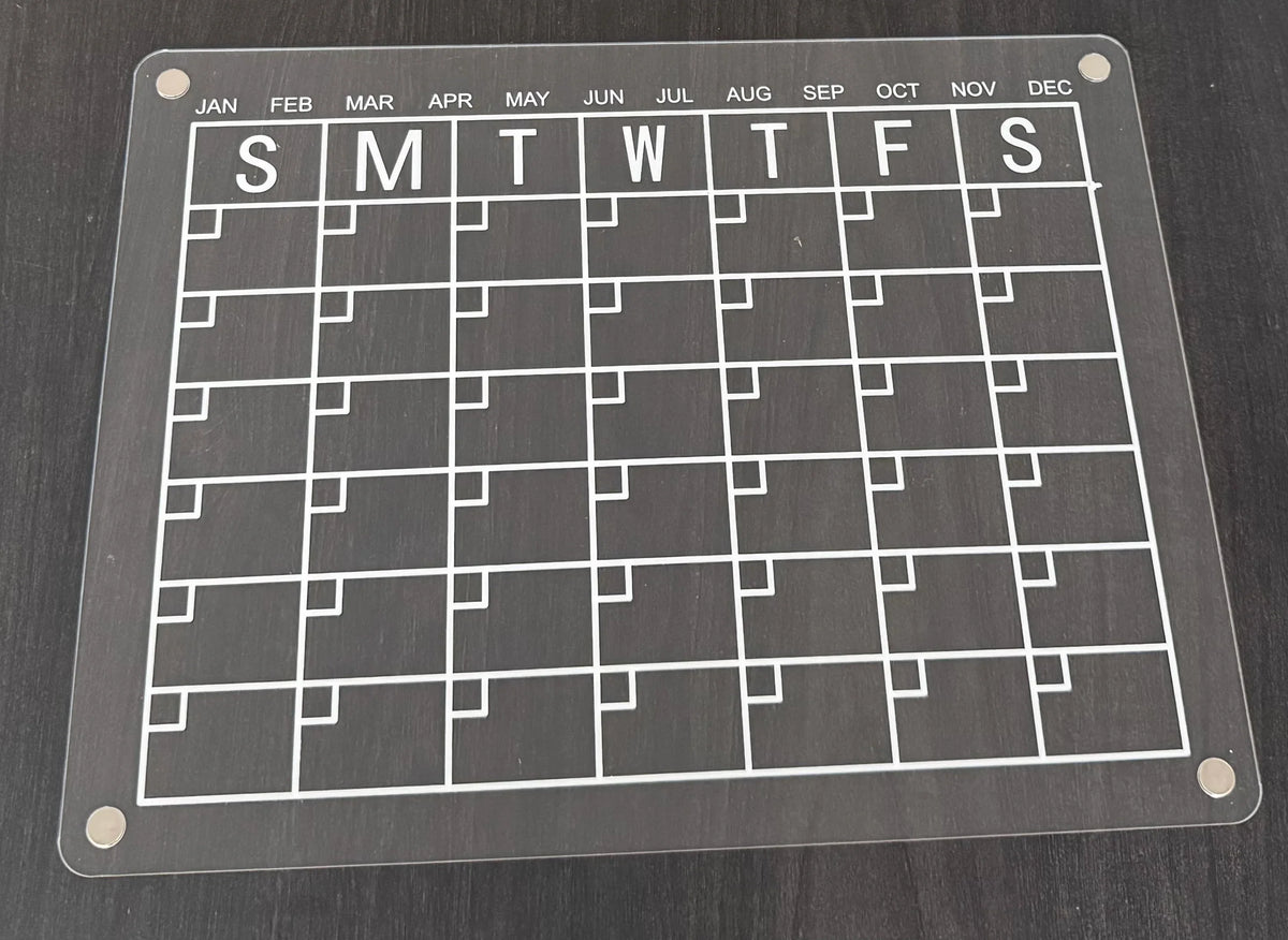 Premium Fridge Board – Clear Acrylic Weekly/Monthly Calendar, Dry/Wet-Erase Memo & Note Organizer