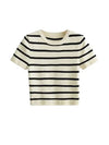 Women Fashion Striped Basic Cropped Knit Sweater Vintage O Neck Short Sleeve Female Pullovers Chic Tops