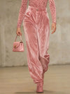 Bonboho Women's Pink Velvet High Waist Pants Buttoned Loose Fit Full Length Trousers 2026 Stylish Pleated Pants Matching Bottoms