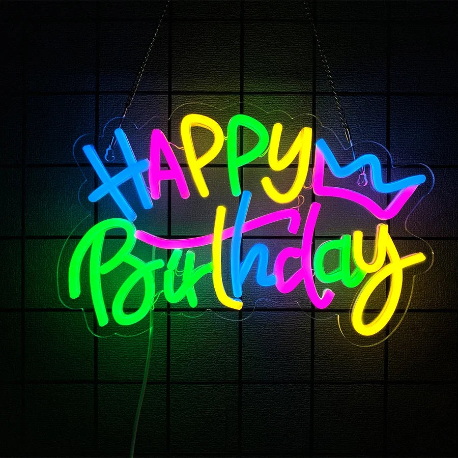 Birthday Theme Neon Sign, Led Letter Lamp Wall Decor, Usb Powered, Home Party, Birthday Party Decor, Easy To Hang.