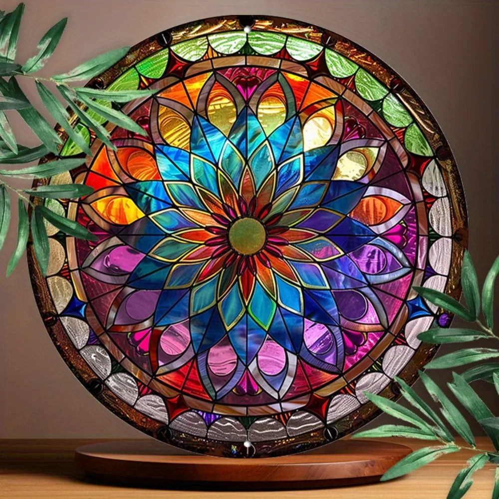 8" Round Mandala Aluminum Art Sign - UV-Resistant Waterproof Wall Decor, Art Nouveau Living Room Patio Art