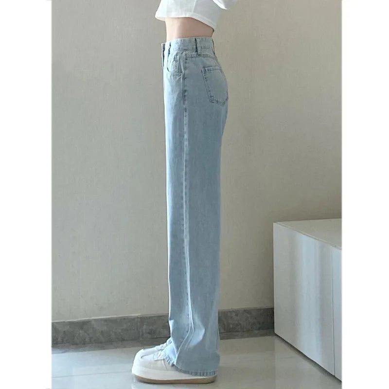 New Design Sense Women's Loose Denim Pants Retro Straight Leg Pants Fashionable Solid Color Loose Casual Wide Leg Pants