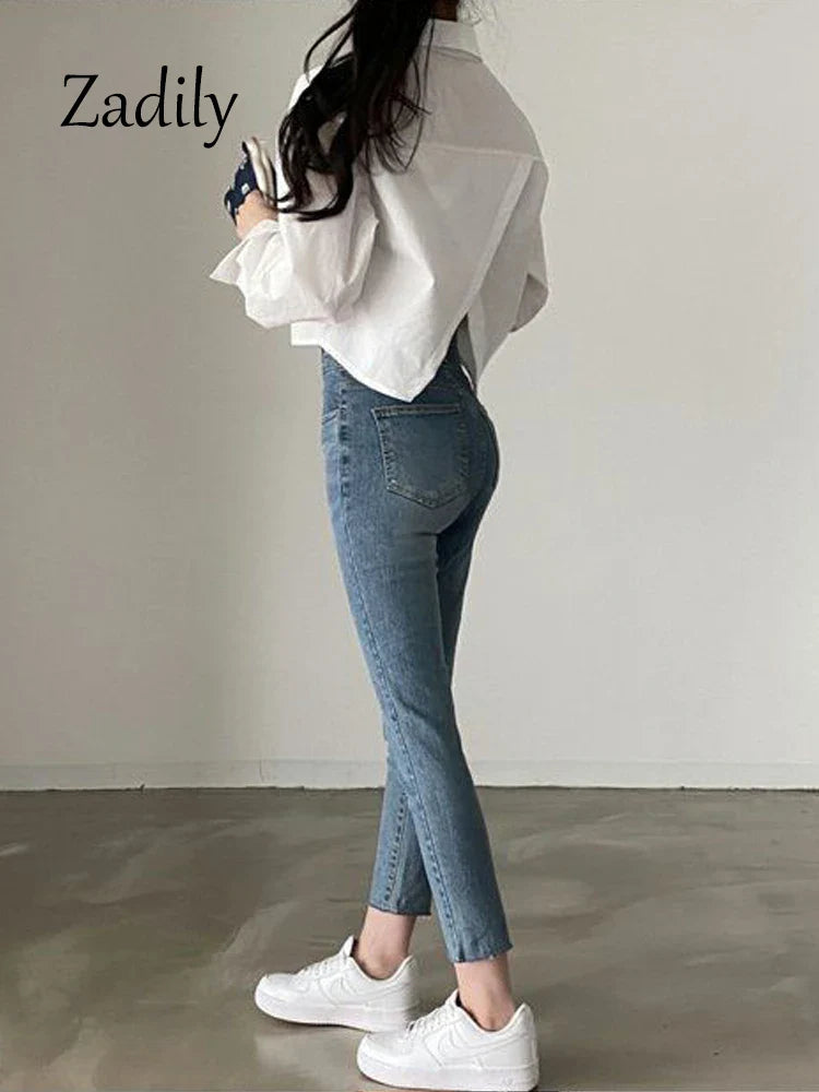 Zadily 2023 Spring New Casual Long Sleeve Women White Shirt Korea Style Solid Button Split Woman Crop Tops Blouse Party Clothing