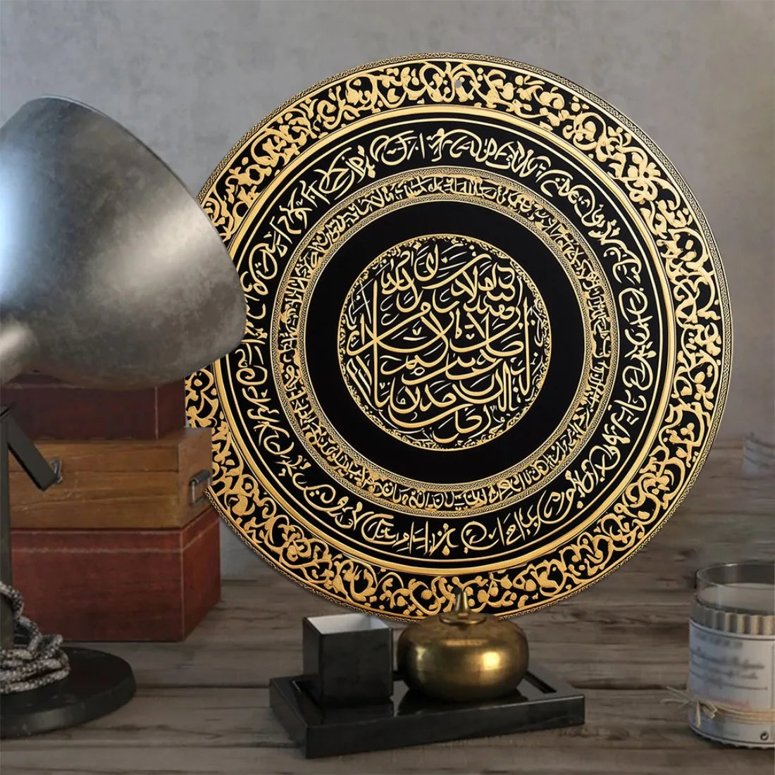 Islamic Wall Art Black Gold Ayatul Kursi Quran Decor Round Metal Home Decor Gift