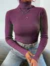 2026 Autumn Winter Women Long Sleeve Knitted Foldover Turtleneck Ribbed Pull Sweater Soft Warm Femme Jumper Pullover Clothes