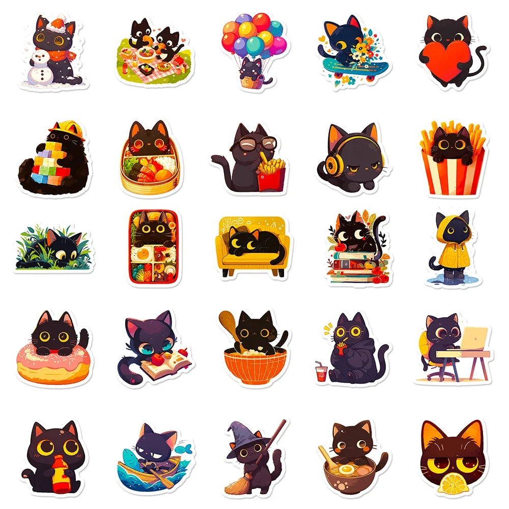 10/30/50pcs Cute Black Cat Graffiti Stickers Aesthetic Decals Fridge Notebook Laptop Phone Funny Stationery Sticker Kids Toys