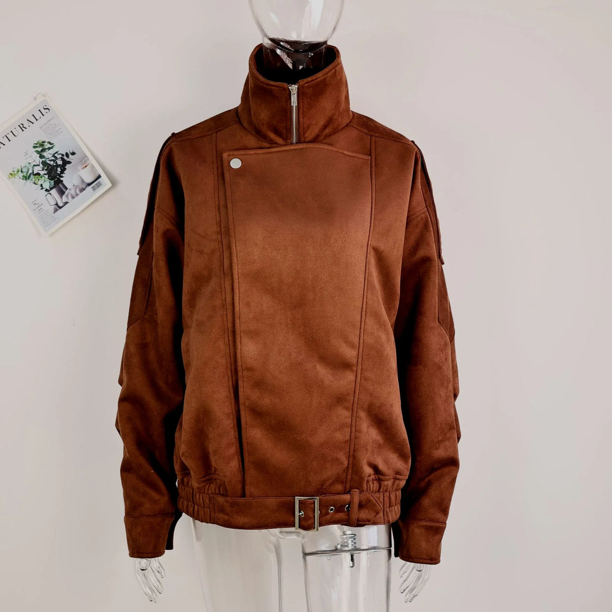 European and American Brown Lapel Irregular Short Loose Jacket Retro Maillard Fashion Casual Top