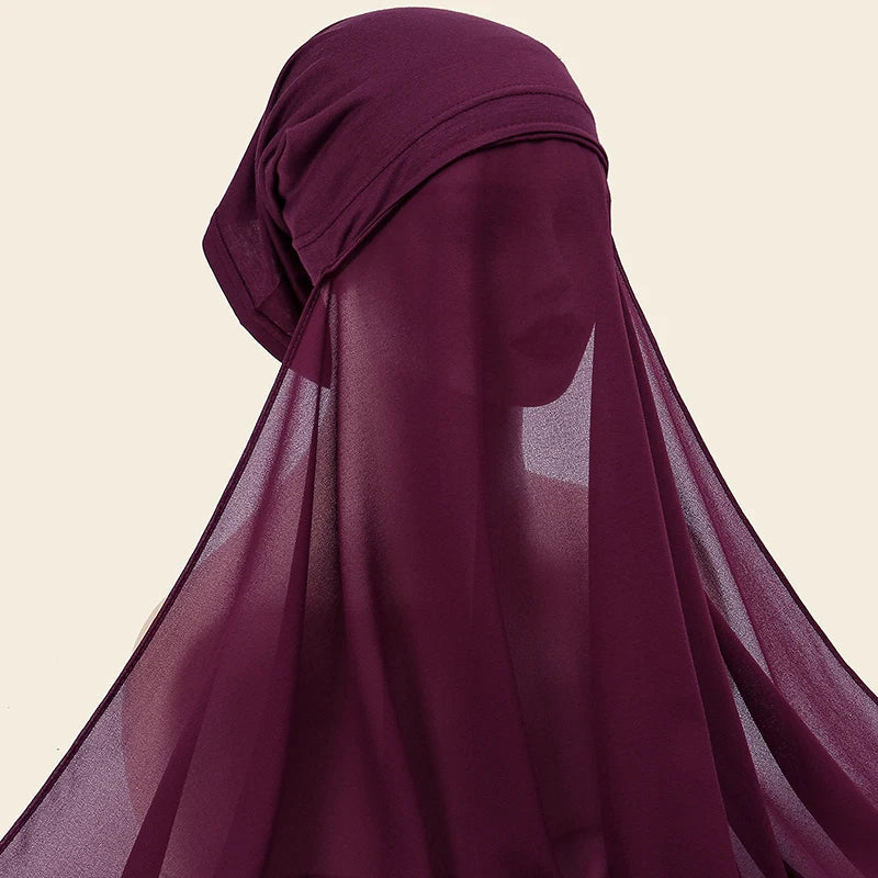 New Plain Instant Hijab Bubble Chiffon With Modal Tube Cap Set Muslim Woman Hijab Innerscarf Casual Long Scarf Islamic Turban