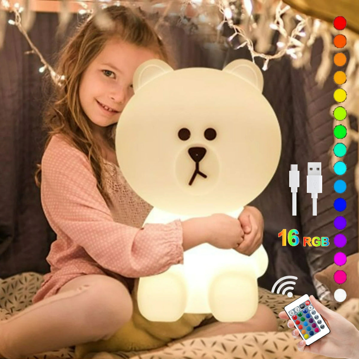 LED Cute Bear Mood Light Night Lamp Children's Bedroom Bedside Lights LED Table Light Living Room Floor Light Birthday Gift