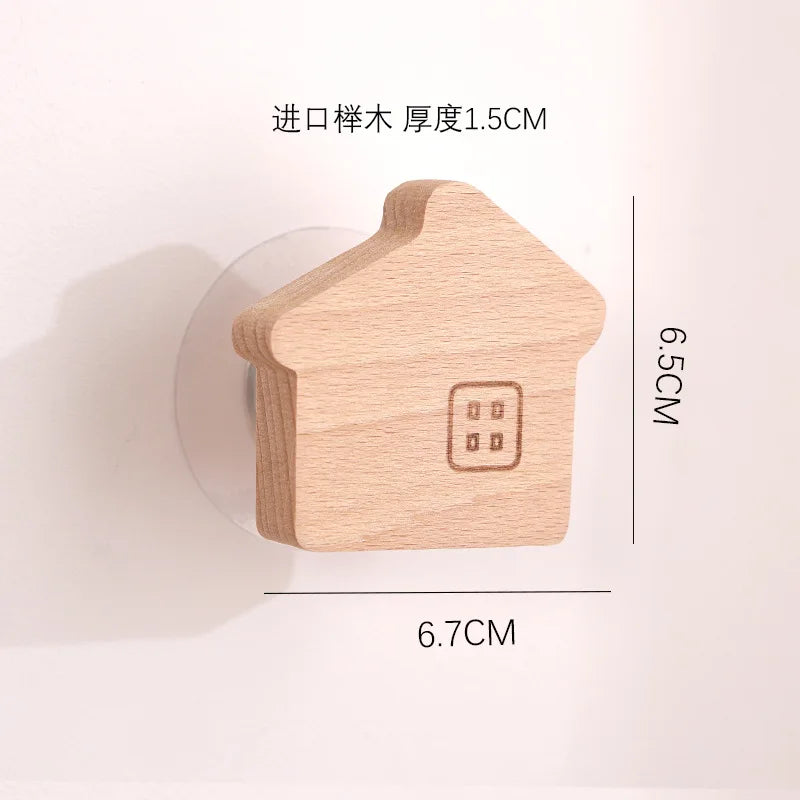 Star Moon wooden decoration Hooks Cute Cartoon animal adhesive wall omnipotent Hooks key holder for the wall home and decoration