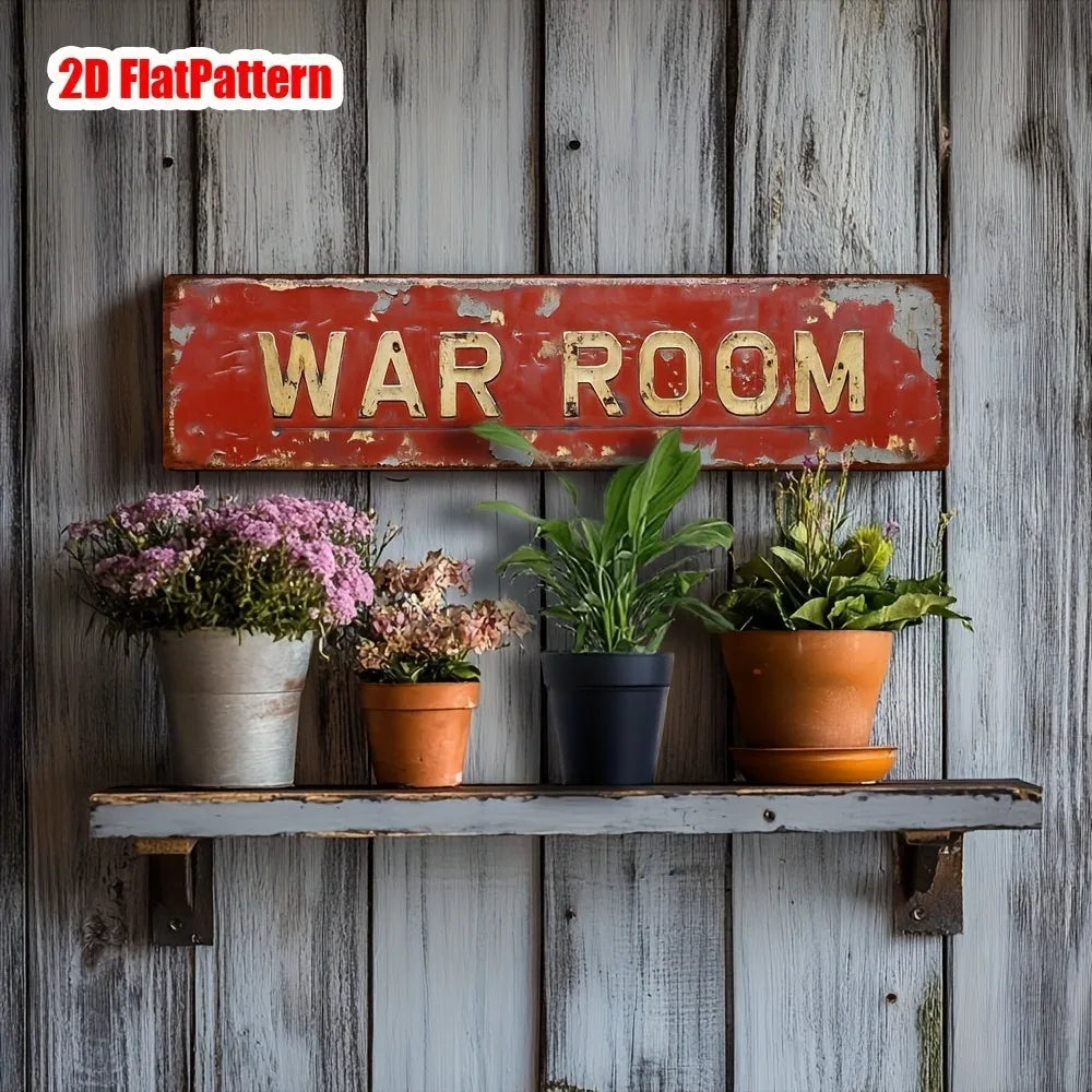 Retro War Room Metal Tin Sign - 4x16" 2D Flat Novelty Decor, Bar Garage Farmhouse Wall Art