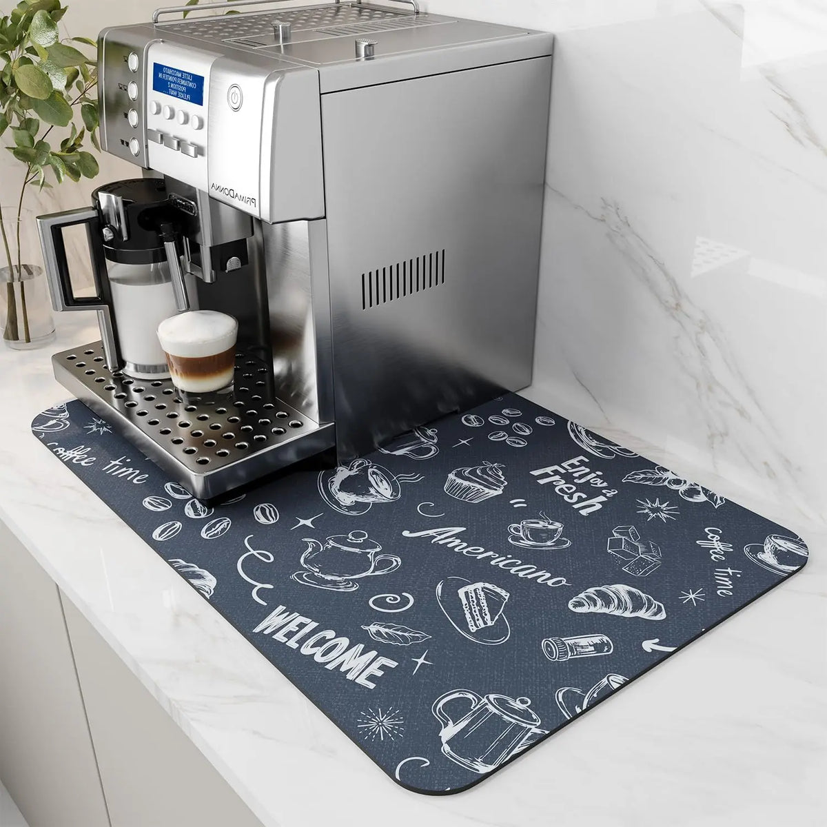 VIKAMA Coffee Machine Mat Rubber Backing Water-Absorbent Dish Drying Pad Kitchen Worktop Drainage Mat Home Decor