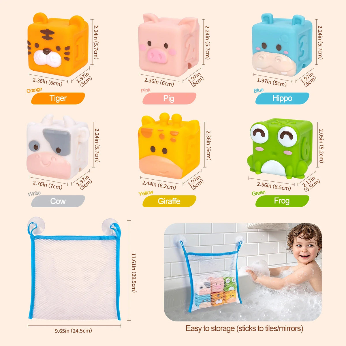 Baby Soft Silicone Building Blocks Toys 3D Cube Animal Stacking Toys Toddler Early Educational Sensory Montessori Toys Bath Toys