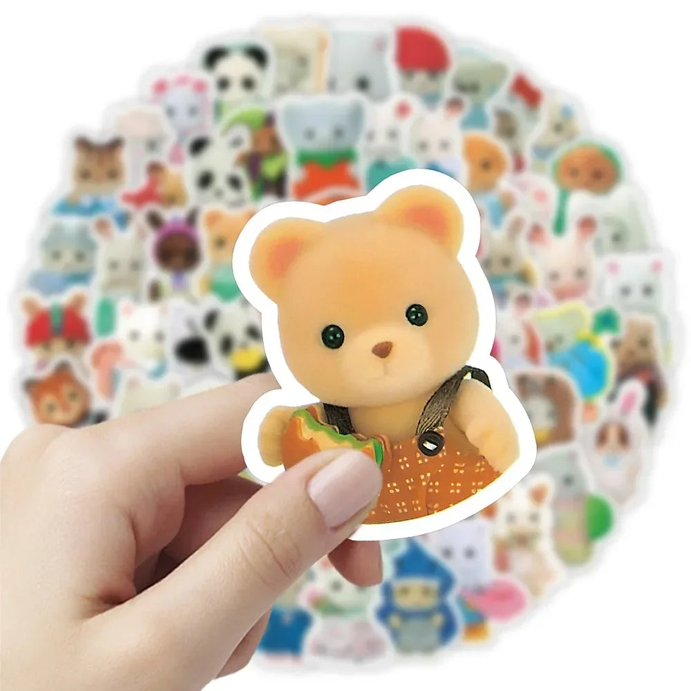 100/200pcs Kawaii Calico Critters Stickers Cute Laptop Scrapbook Graffiti Decals Skateboard Handheld  Aesthetic Sticker Toys