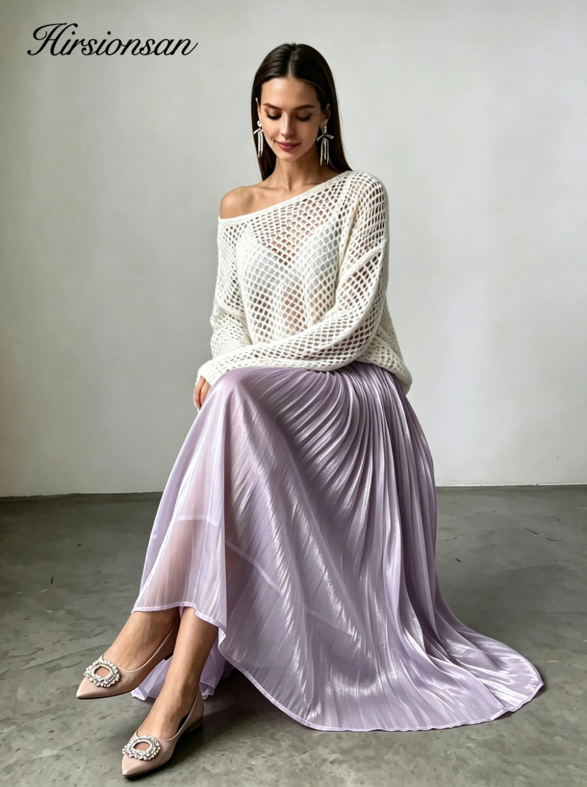 Hirsionsan Satin High Waist Skirts Women 2024 New Soft Smooth Silk Office Lady Basic Midi Skirt Chic Elegant Glossy Long Skirt