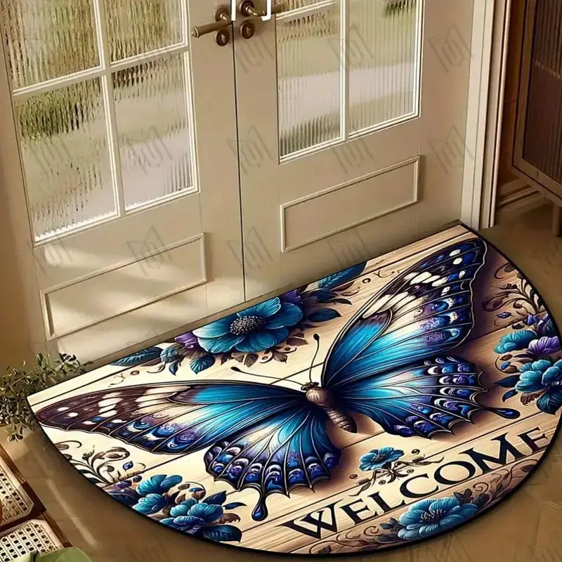 VIKAMA Butterfly Pattern Welcome Door Mat Semi-Circular Anti-Slip Entrance Mat Kitchen And Bedroom Carpet Home Decoration