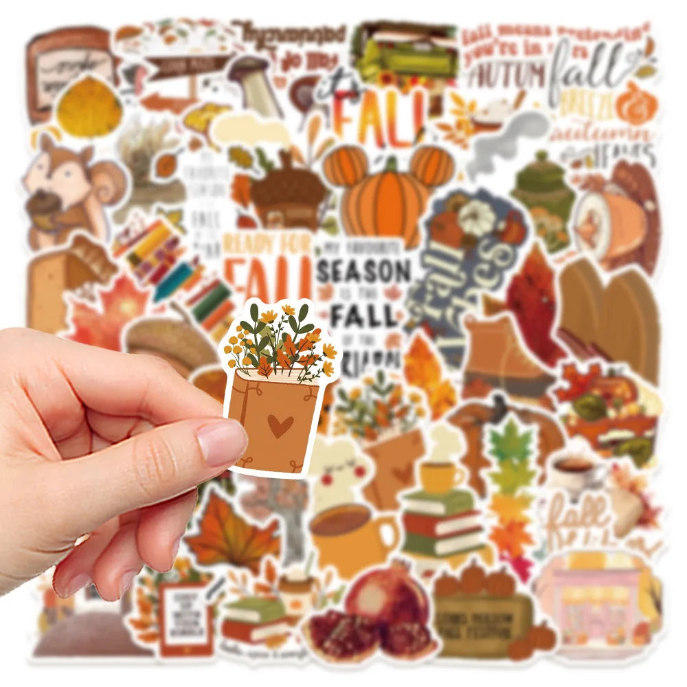 50PCS Fall Cartoon Stickers Notebook Computer Handbook Guitar Skateboard Decorative Stationary Stickers