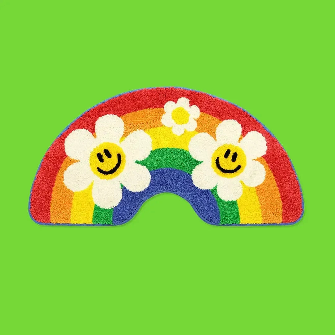 VIKAMA Cartoon Rainbow Floral Rug Soft Non-Slip Doormat For Home Use Bathroom Mat Bedside Rug For Bedroom Home Decor