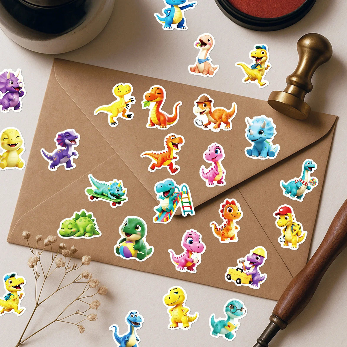 56/112PCS Cartoon 3D Dinosaur Graffiti Stickers Cute Dinosaur Decoration Stationery Notebook Reward Stickers