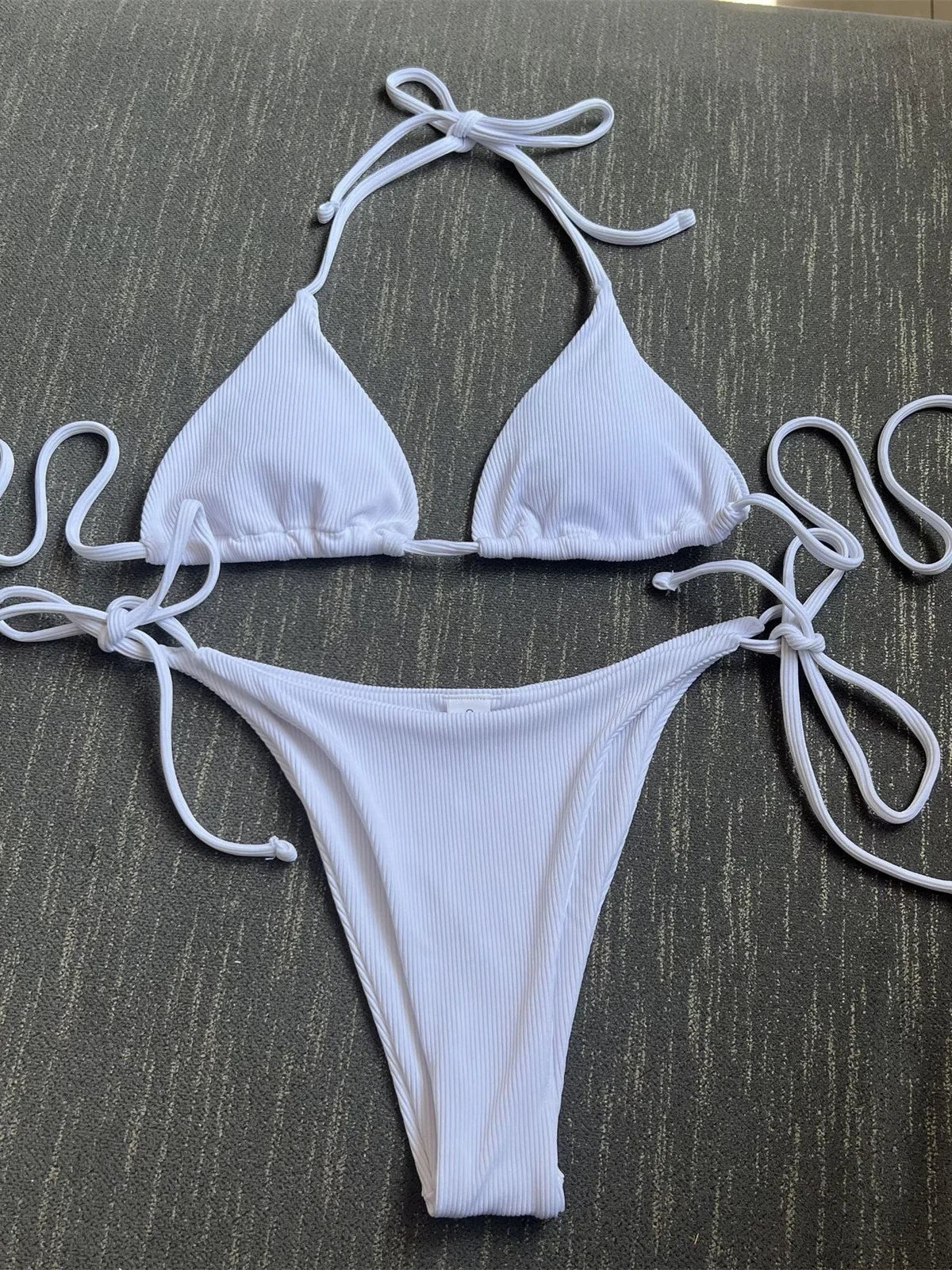 Sexy Brown Bikini 2026 Women Solid Red Halter Push Up Bra Tie Side Triangle Swimsuit Summer Bathing Suit Lace Up Micro Swimwear