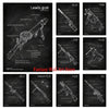 Weapons Blueprint Poster Black Board Guns Blueprint Wall Art Canvas Painting Military Enthusiast Home Room Wall Decor Gunfight
