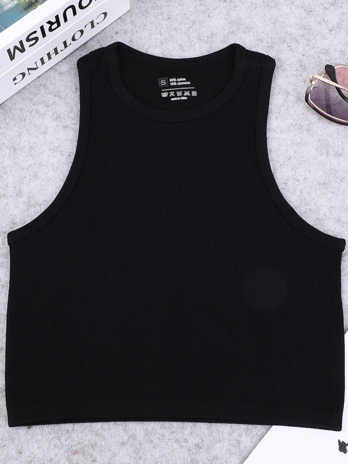 Seamless knitted high-elastic belly-baring yoga vest sleeveless casual sexy ribbed vest nylon quick-drying running fitness sport