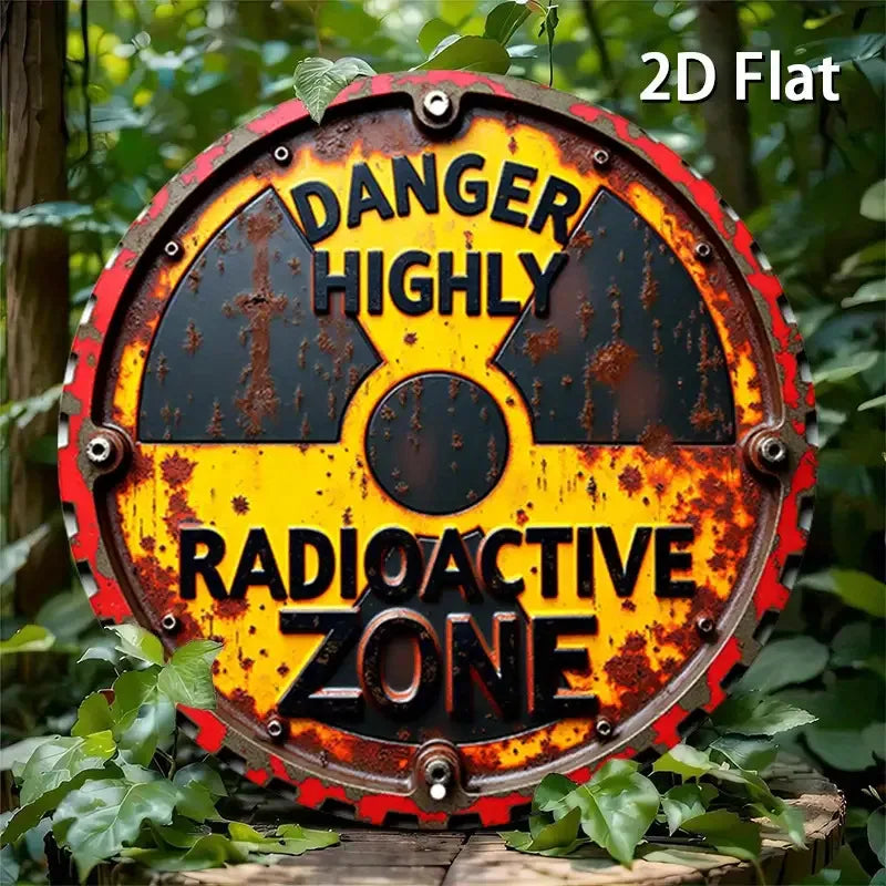 1pc Rustic Radiation Warning Round Aluminum Sign - 2D Flat Nuclear Hazard Metal Wall Art, "DANGER HIGHLY Radioactive ZONE