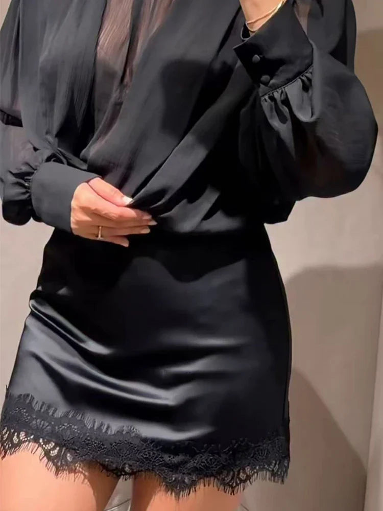 Women Mini Lace Skirt Sexy A-line Pleated High Waist Skirt for Women Spring Summer New Lace Short Skirt