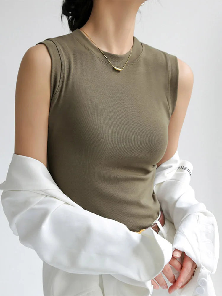 Camisole Vest for Women  Round Neck Colourful Basic Sleeveless Undershirt Tops Tees with Coverage for Side Cleavage