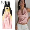 MUJER Satin Halter Tops Woman 2026 Sexy Backless Tops for Women Camisole off Shoulder Summer Top Women Pink Black Top Female