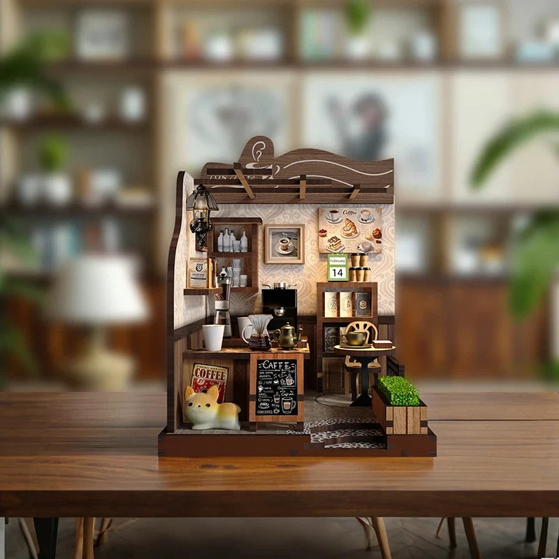 New Arrival DIY Miniature Cafe Wooden Creative 3D Bookend DIY Craft Kit - Handmade Gift House for Christmas, Black Friday
