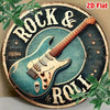 2D FLAT 1pc, Round Rock & Roll Guitar Themed Aluminum Metal Tin Sign, Foil Engraved Wall Art Decor for Home & Office